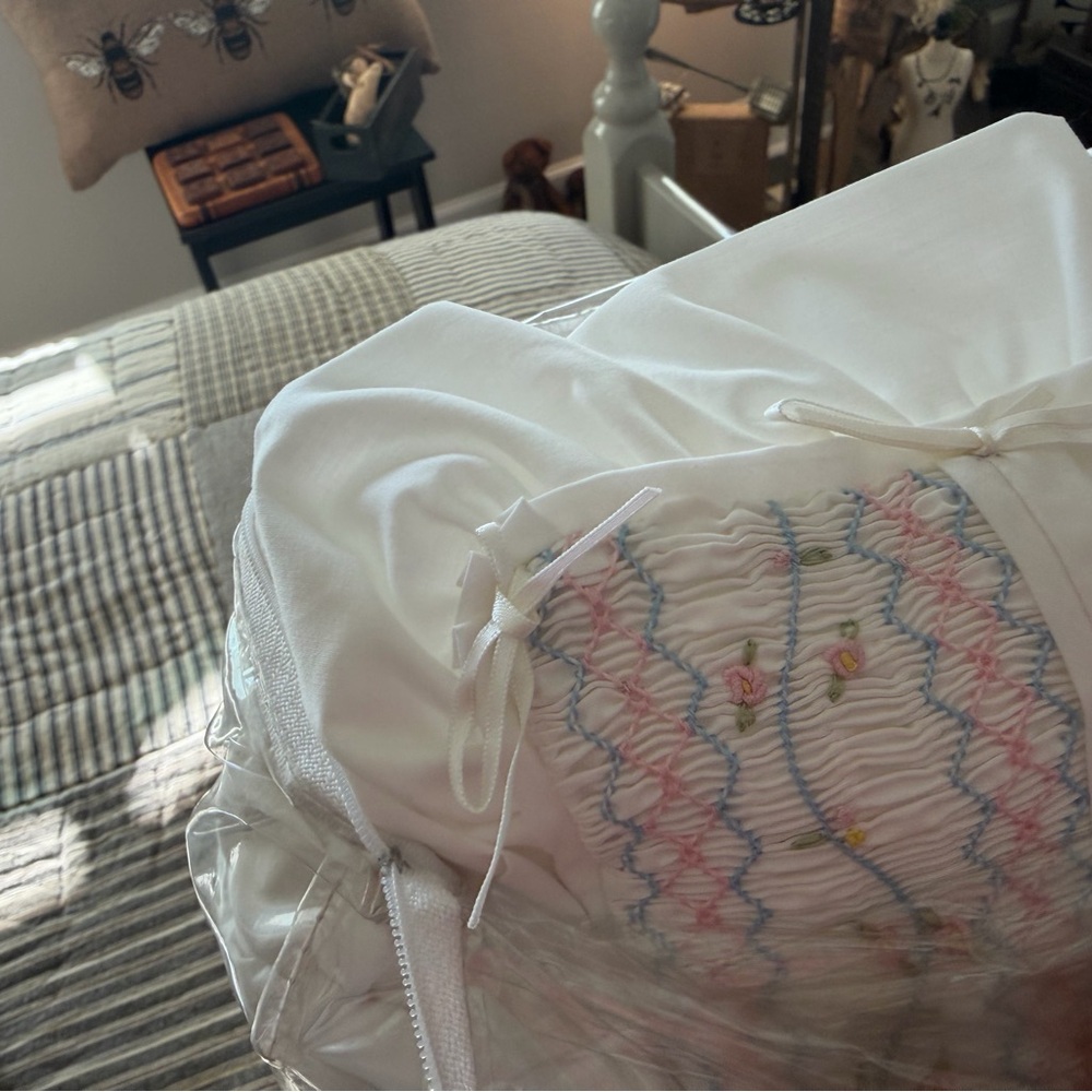 Princess Linens White Pillow with Pastel Embroidery